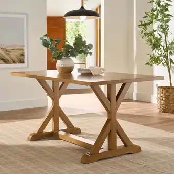 Walmart Better Homes & Gardens Modern 62 in Rectangle Solid Wood Dining Table, Light Honey offer