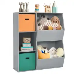 Walmart Costway Storage Cubby Bin Floor Cabinet Shelf Organizer with 2 Baskets Gray offer