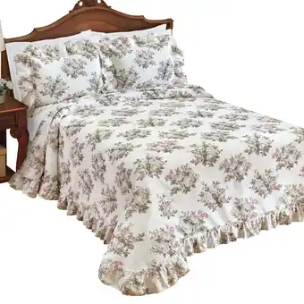 Walmart Collections Etc Christina Plisse Floral Ruffled Edge Bedspread Neutral Queen offer