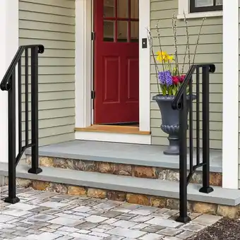 Walmart Zimtown Handrail for Stairs Outdoor Steps Handrail Fits 1 or 2 Steps Wrought Iron Handrail offer