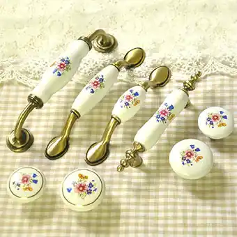 Walmart Fairnull Rural Style Flower Ceramic Door Handle Cabinet Pull Vintage Cupboard Drawer Knob offer