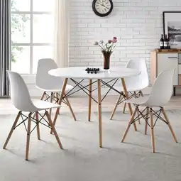Walmart Mainstays Mid-Century Modern Dining Chair, Set of 4, White and Beech Color for Indoor offer