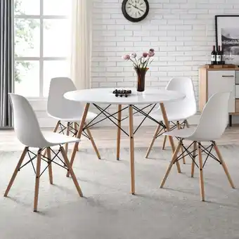 Walmart Mainstays Mid-Century Modern Dining Chair, Set of 4, White and Beech Color for Indoor offer
