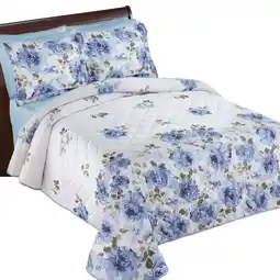 Walmart Collections Etc Lila Blue Floral Design Quilted Bedspread Blue Queen offer