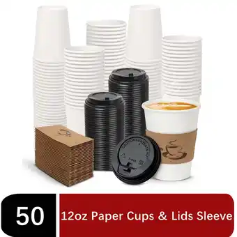Walmart Treamon Disposable Cups Paper Cups, To Go Hot Cups with Lids, Sleeve, 12 oz 50 Count Insulated offer