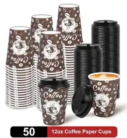 Walmart Treamon Paper Cups, To Go Hot Cups Disposable Cups with Lids, 12 oz 50 Count offer