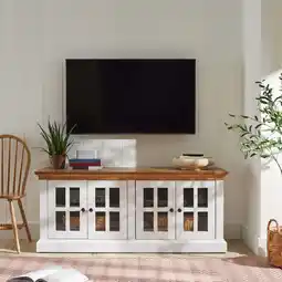 Walmart Better Homes & Gardens Canton 4- door TV Stand for TV’s up to 70”, White/Light Honey Finish offer