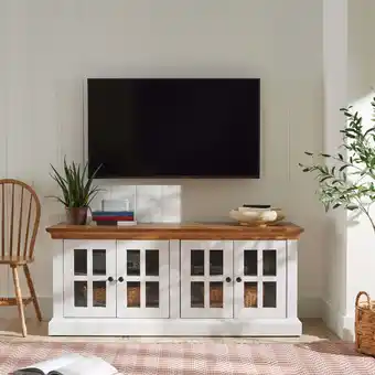Walmart Better Homes & Gardens Canton 4- door TV Stand for TV’s up to 70”, White/Light Honey Finish offer