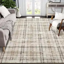 Walmart 8x10 Modern Washable Tartan Plaid Area Rug - Soft Non-Slip Carpet for Living Room and Bedroom, Beige offer