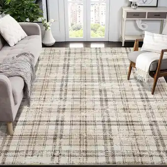 Walmart 8x10 Modern Washable Tartan Plaid Area Rug - Soft Non-Slip Carpet for Living Room and Bedroom, Beige offer