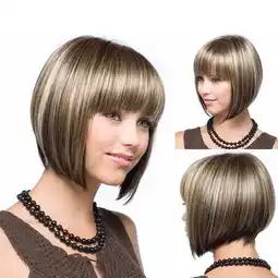 Walmart YMUQEIGH Clearance 32CM Girl Natural Gold Party Wig Short Full Straight Hair Fashion Synthetic Wig offer