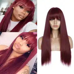 Walmart YMUQEIGH Clearance Fashion Lady Long Straight Hair Wine Red Wig Mechanism Rose Net offer