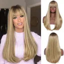Walmart YMUQEIGH Clearance Women's Fashion Wig Gold Synthetic Hair Long Wigs straight Wig offer