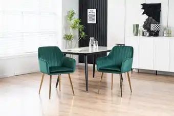 Walmart Mainstays Dining Chair in Green Velvet with Gold Legs, 2 Pack offer
