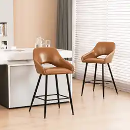 Walmart Mainstays Barstool Brown PU Leather Black Legs, 2 Pack offer