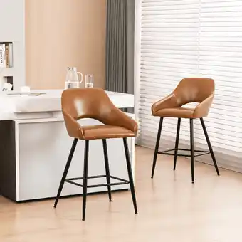 Walmart Mainstays Barstool Brown PU Leather Black Legs, 2 Pack offer