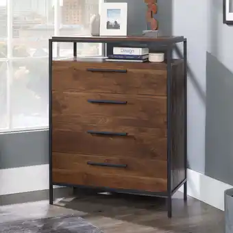 Walmart Sauder Nova Loft 4-Drawer Bedroom Dresser with Open Shelf, Grand Walnut Finish offer