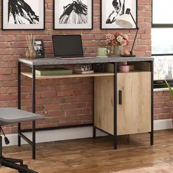 Walmart Sauder Market Commons Engineered Wood and Metal Desk, Prime Oak Finish offer
