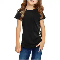 Walmart Knot Tunic Button Short Girls Sleeve TShirt Casual Tops Front Blouse Tee Kids Girls Tops Blue 8Y-9Y offer
