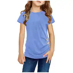 Walmart Knot Tunic Button Short Girls Sleeve TShirt Casual Tops Front Blouse Tee Kids Girls Tops Blue 8Y-9Y offer