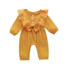Walmart FRSASU Kids Jumpsuit Clearance,Infant Baby Girls Long Sleeve Solid Bow Romper Jumpsuit offer