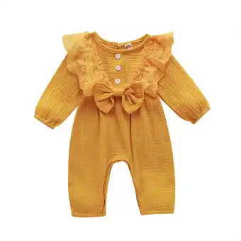 Walmart FRSASU Kids Jumpsuit Clearance,Infant Baby Girls Long Sleeve Solid Bow Romper Jumpsuit offer