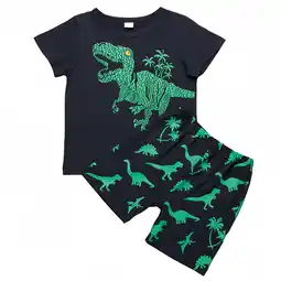 Walmart Odeerbi Toddler Boys Shirts Set Dinosaur Print Casual T-Shirt Shorts Set, Green, Cotton, 5-6 Years offer
