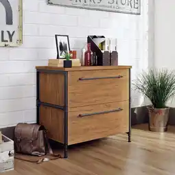 Walmart Sauder Iron City Industrial 2 Drawer Lateral File Cabinet, Checked Oak Finish offer