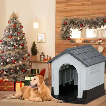 Walmart Ktaxon Dog House 33'' Outdoor Plastic Dog Houses Waterproof, Dog Houses for Large Dogs Outside Gray offer