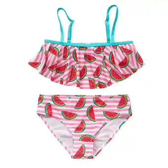 Walmart IROINNID Girls Adjustable Halter Bikini Swimwear Watermelon Print Ruffled Swimsuit,Sizes 3-10 Years offer