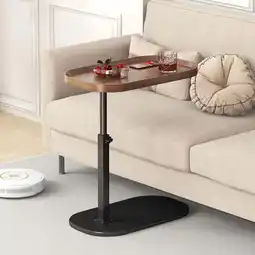 Walmart Hurber C Shaped Side Table, Adjustable Height 360°Swivel Tea Table, Walnut offer