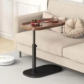 Walmart Hurber C Shaped Side Table, Adjustable Height 360°Swivel Tea Table, Walnut offer