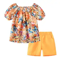 Walmart HAOTAGS Toddler Girls Floral Print Outfit Set, Fly Sleeve T-shirts with Shorts 2 Piece Set Pink 5 T offer
