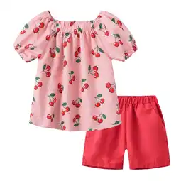 Walmart HAOTAGS Toddler Girls Floral Print Outfit Set, Fly Sleeve T-shirts with Shorts 2 Piece Set Pink 5 T offer