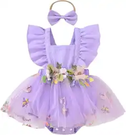 Walmart GEYEHUG Romper Dress For Baby Girl Short Sleeve Tutu Dress Baby Girls Lace Jumpsuits with Headband offer