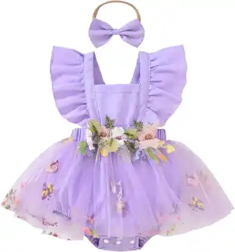 Walmart GEYEHUG Romper Dress For Baby Girl Short Sleeve Tutu Dress Baby Girls Lace Jumpsuits with Headband offer