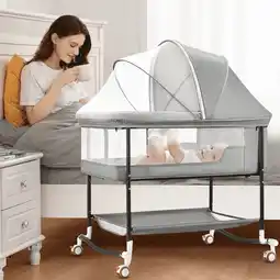 Walmart Bedside Bassinet, 4 in 1 Portable Rocking Bassinet for Baby Newborn with Mattress & Diaper Pad, Grey offer