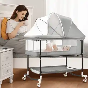 Walmart Bedside Bassinet, 4 in 1 Portable Rocking Bassinet for Baby Newborn with Mattress & Diaper Pad, Grey offer