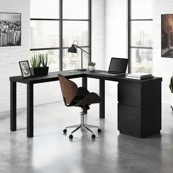 Walmart Sauder Northcott L-Shaped Desk with Drawers, Bourbon Oak Finish offer