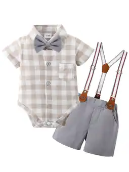 Walmart CARETOO Newborn Baby Boy Clothes Outfits Suits Plaid Bodysuit Shirts Suspender Shorts 3-6 Months offer