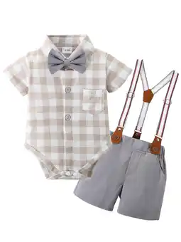 Walmart CARETOO Newborn Baby Boy Clothes Outfits Suits Plaid Bodysuit Shirts Suspender Shorts 3-6 Months offer