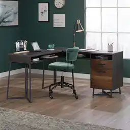 Walmart Sauder Canton Lane Engineered Wood and Metal L-Desk in Brew Oak offer