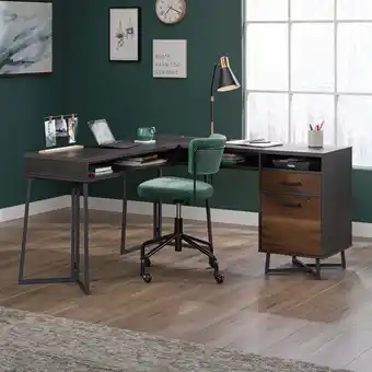 Walmart Sauder Canton Lane Engineered Wood and Metal L-Desk in Brew Oak offer