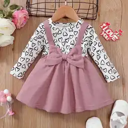 Walmart PatPat Baby Girl Allover Heart Print Bow Front Long-sleeve Spliced Dress offer