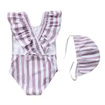 Walmart oqasdz Girls Swimsuits Striped Ruffles Backless Bathing Suit Cute Swimwear Beach Stylish Swimwear offer