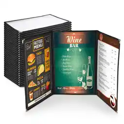 Walmart Wechef 30 Pack Triple Fold Menu Covers 8.5x14 Protective Double Stitch View Black Restaurant Cafe offer