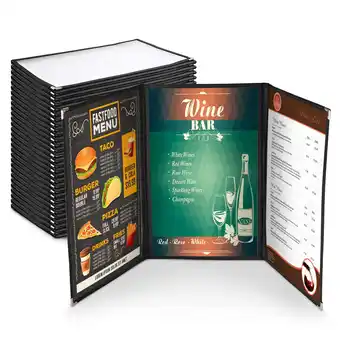 Walmart Wechef 30 Pack Triple Fold Menu Covers 8.5x14 Protective Double Stitch View Black Restaurant Cafe offer