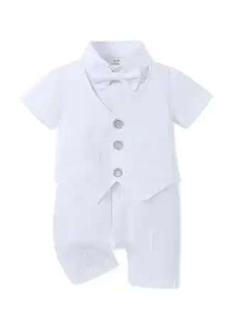 Walmart CARETOO Baby Boy Baptism Christening Outfits Infant Bowtie with Socks Baby Romper 4Pcs Baby Suit offer