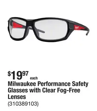 The Home Depot Milwaukee Performance Safety Glasses with Clear Fog-Free Lenses offer