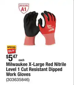 The Home Depot Milwaukee X-Large Red Nitrile Level 1 Cut Resistant Dipped Work Gloves offer